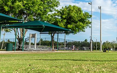 Soccer fields at Pine Trails Park links to the field rentals webpage